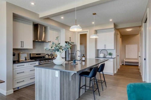111 Sundown Crescent, Cochrane, AB - Indoor Photo Showing Kitchen With Upgraded Kitchen