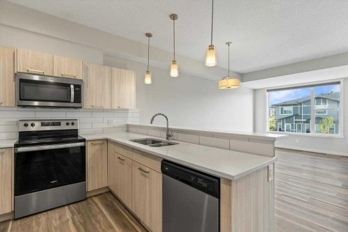 92 Saddlestone Drive Ne, Calgary, AB - Indoor Photo Showing Kitchen With Stainless Steel Kitchen With Double Sink
