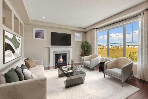 223 Cityscape Gardens Ne, Calgary, AB - Indoor Photo Showing Living Room With Fireplace