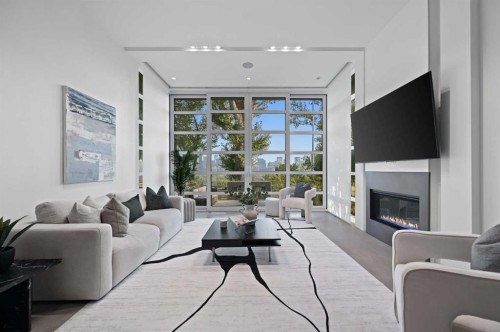 530 Crescent Road Nw, Calgary, AB - Indoor Photo Showing Living Room With Fireplace