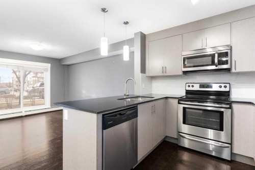 2110-240 Skyview Ranch Road Ne, Calgary, AB - Indoor Photo Showing Kitchen With Stainless Steel Kitchen With Double Sink With Upgraded Kitchen