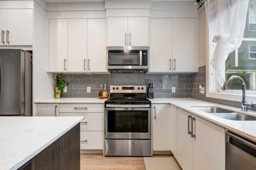 716 Redstone Crescent Ne, Calgary, AB - Indoor Photo Showing Kitchen With Stainless Steel Kitchen With Double Sink With Upgraded Kitchen