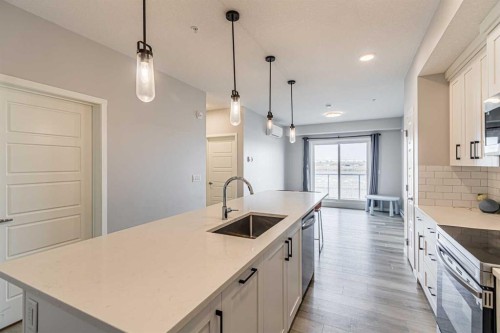 203-360 Harvest Hills Way Ne, Calgary, AB - Indoor Photo Showing Kitchen With Upgraded Kitchen