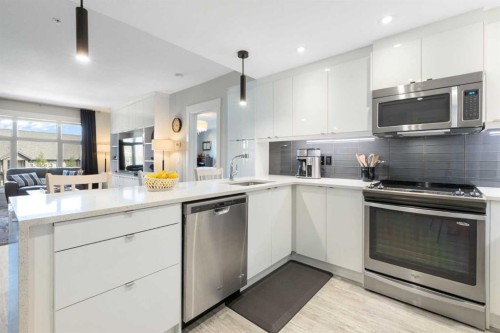 227-15 Aspenmont Heights Sw, Calgary, AB - Indoor Photo Showing Kitchen With Stainless Steel Kitchen With Upgraded Kitchen