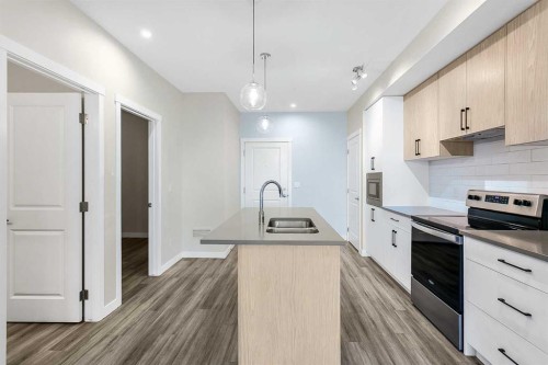 304-238 Sage Valley Common Nw, Calgary, AB - Indoor Photo Showing Kitchen With Double Sink With Upgraded Kitchen