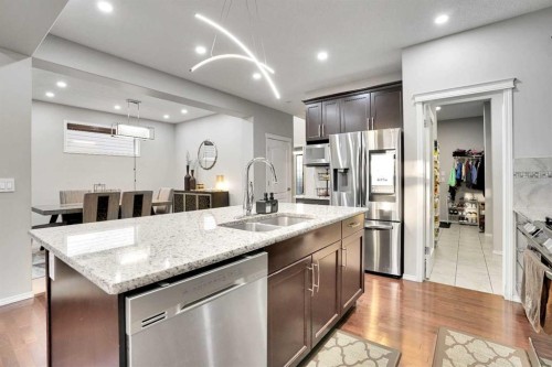 124 Skyview Shores Road Ne, Calgary, AB - Indoor Photo Showing Kitchen With Stainless Steel Kitchen With Double Sink With Upgraded Kitchen