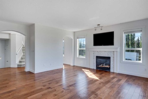 201 Crystalridge Rise, Okotoks, AB - Indoor Photo Showing Living Room With Fireplace