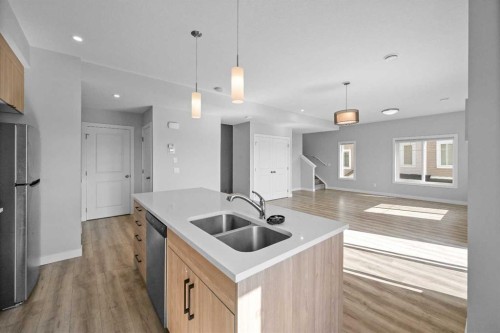 384 Canals Crossing Sw, Airdrie, AB - Indoor Photo Showing Kitchen With Double Sink With Upgraded Kitchen