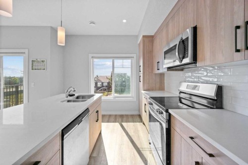 384 Canals Crossing Sw, Airdrie, AB - Indoor Photo Showing Kitchen With Double Sink With Upgraded Kitchen