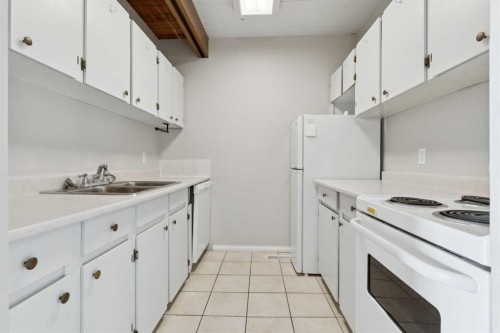 102-7416 Hunterview Drive Nw, Calgary, AB - Indoor Photo Showing Kitchen With Double Sink