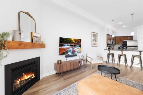 407-488 7 Avenue Ne, Calgary, AB - Indoor Photo Showing Living Room With Fireplace