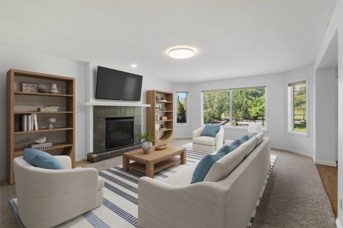 432 Royal Oak Circle Nw, Calgary, AB - Indoor Photo Showing Living Room With Fireplace