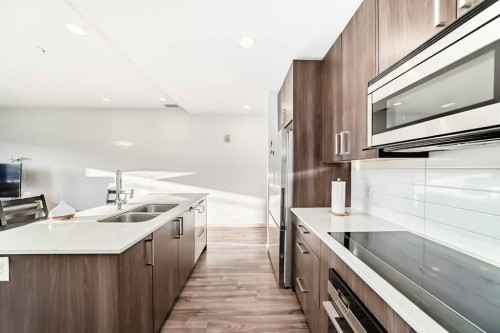 102-1629 38 Street Sw, Calgary, AB - Indoor Photo Showing Kitchen With Double Sink With Upgraded Kitchen