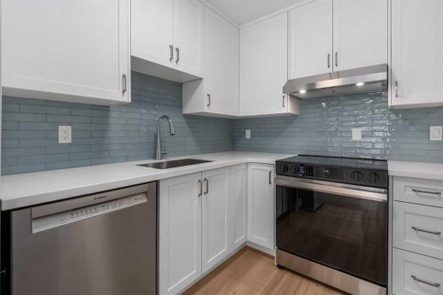 202-611 67 Avenue Sw, Calgary, AB - Indoor Photo Showing Kitchen With Upgraded Kitchen