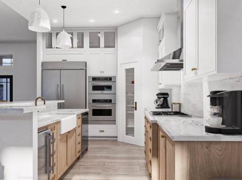 19 Clover Crescent, Beiseker, AB - Indoor Photo Showing Kitchen With Upgraded Kitchen