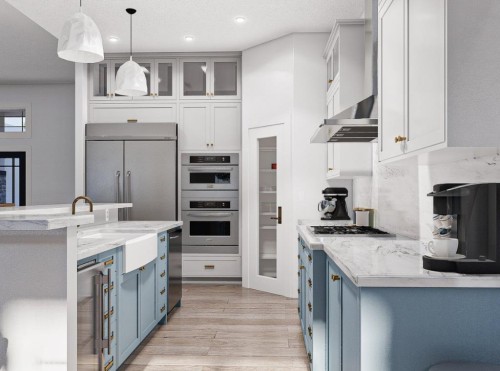 19 Clover Crescent, Beiseker, AB - Indoor Photo Showing Kitchen With Upgraded Kitchen