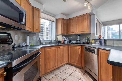 1301-683 10 Street Sw, Calgary, AB - Indoor Photo Showing Kitchen With Double Sink