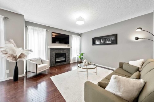 443 Skyview Shores Manor Ne, Calgary, AB - Indoor Photo Showing Living Room With Fireplace