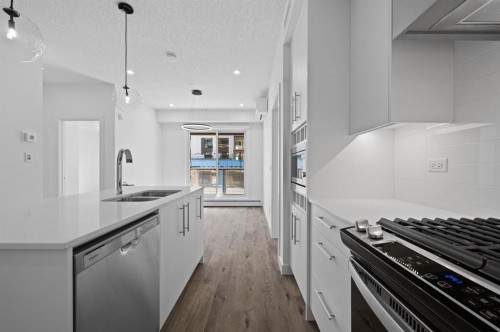 204-8370 Broadcast Avenue Sw, Calgary, AB - Indoor Photo Showing Kitchen With Double Sink With Upgraded Kitchen