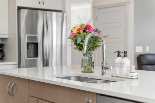 49 Marquis Grove Se, Calgary, AB - Indoor Photo Showing Kitchen With Double Sink