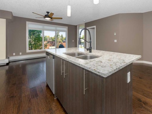 202-15207 1 Street Se, Calgary, AB - Indoor Photo Showing Kitchen With Double Sink With Upgraded Kitchen
