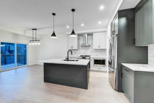 891 Langholm Drive Se, Airdrie, AB - Indoor Photo Showing Kitchen With Stainless Steel Kitchen With Upgraded Kitchen