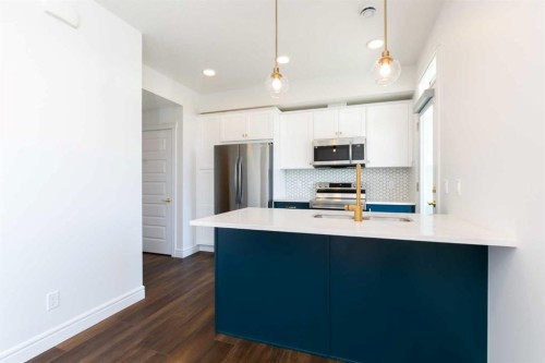 209-414 Seton Passage Se, Calgary, AB - Indoor Photo Showing Kitchen With Stainless Steel Kitchen With Upgraded Kitchen