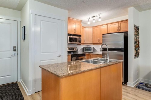 216-2233 34 Avenue Sw, Calgary, AB - Indoor Photo Showing Kitchen With Double Sink