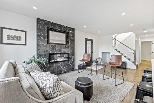 2126 18A Street Sw, Calgary, AB - Indoor Photo Showing Living Room With Fireplace