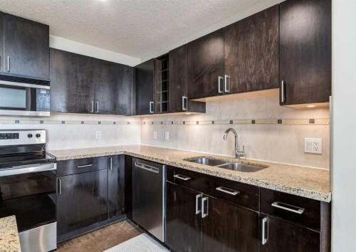 1801-77 Spruce Place Sw, Calgary, AB - Indoor Photo Showing Kitchen With Double Sink