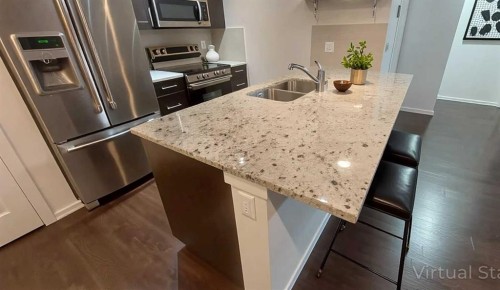 4207-755 Copperpond Boulevard Se, Calgary, AB - Indoor Photo Showing Kitchen With Double Sink With Upgraded Kitchen