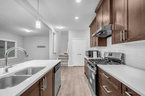 96 Savanna Lane Ne, Calgary, AB - Indoor Photo Showing Kitchen With Double Sink