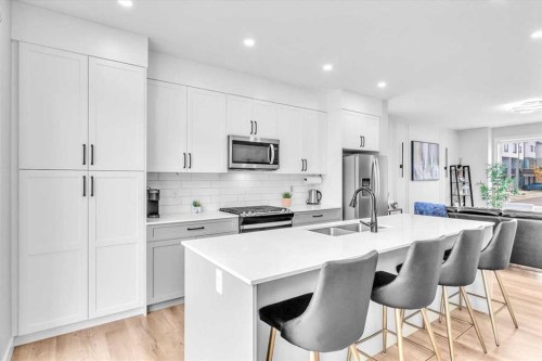 203 Evanscrest Square Nw, Calgary, AB - Indoor Photo Showing Kitchen With Stainless Steel Kitchen With Double Sink With Upgraded Kitchen