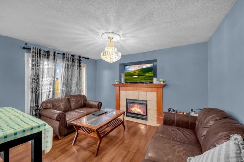 308 Taracove Estate Drive Ne, Calgary, AB - Indoor Photo Showing Living Room With Fireplace