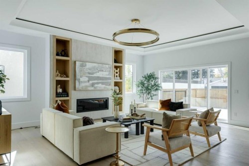 3444 Lane Crescent Sw, Calgary, AB - Indoor Photo Showing Living Room With Fireplace