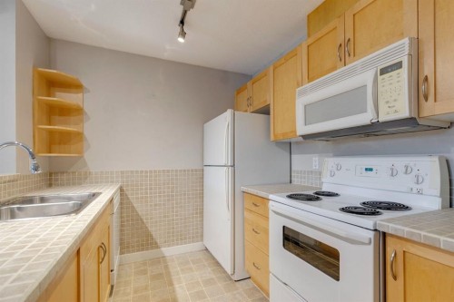 107-2440 34 Avenue Sw, Calgary, AB - Indoor Photo Showing Kitchen With Double Sink