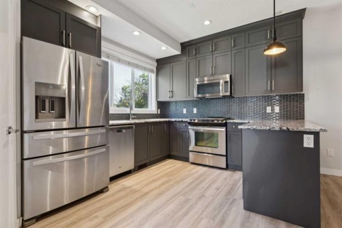 1-4513 Bowness Road Nw, Calgary, AB - Indoor Photo Showing Kitchen With Stainless Steel Kitchen With Upgraded Kitchen