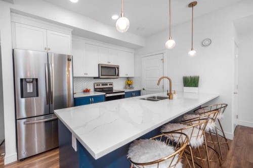 4339 Seton Drive Se, Calgary, AB - Indoor Photo Showing Kitchen With Double Sink With Upgraded Kitchen