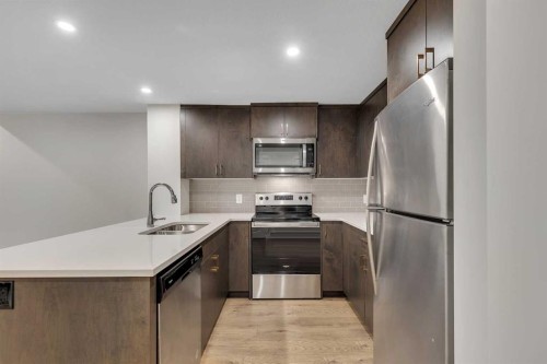 211 Creekstone Row Sw, Calgary, AB - Indoor Photo Showing Kitchen With Stainless Steel Kitchen With Double Sink With Upgraded Kitchen