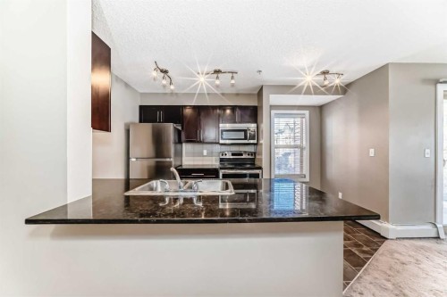 8201-403 Mackenzie Way Sw, Airdrie, AB - Indoor Photo Showing Kitchen With Stainless Steel Kitchen With Double Sink