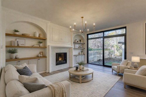 3207 Alfege Street Sw, Calgary, AB - Indoor Photo Showing Living Room With Fireplace