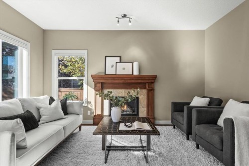133 Sage Valley Close Nw, Calgary, AB - Indoor Photo Showing Living Room With Fireplace