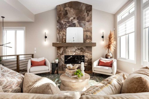 96 Cimarron Estates Drive, Okotoks, AB - Indoor Photo Showing Living Room With Fireplace