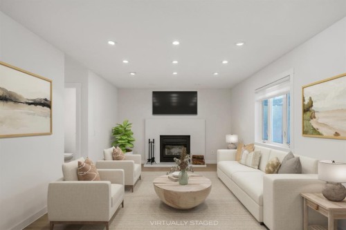 327 Canyon Close, Canmore, AB - Indoor Photo Showing Living Room With Fireplace