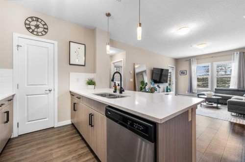 117-200 Cranfield Common Se, Calgary, AB - Indoor Photo Showing Kitchen With Double Sink