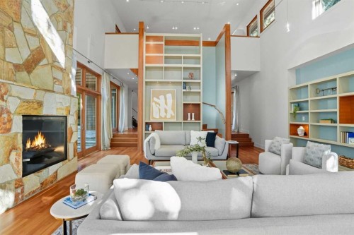 1403 Beverley Place Sw, Calgary, AB - Indoor Photo Showing Living Room With Fireplace