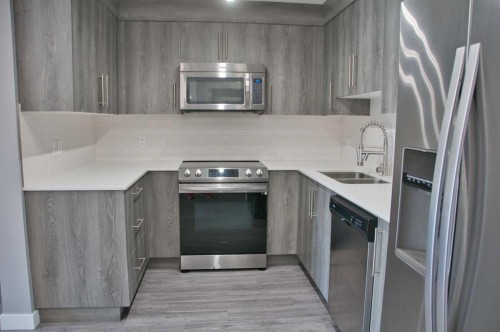 5407-302 Skyview Ranch Drive Ne, Calgary, AB - Indoor Photo Showing Kitchen With Stainless Steel Kitchen With Double Sink With Upgraded Kitchen
