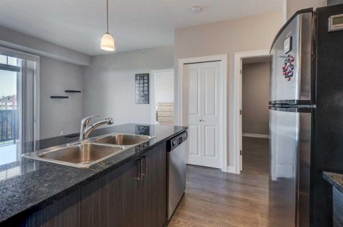 401-117 Copperpond Common Se, Calgary, AB - Indoor Photo Showing Kitchen With Double Sink