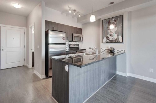 401-117 Copperpond Common Se, Calgary, AB - Indoor Photo Showing Kitchen With Stainless Steel Kitchen With Double Sink With Upgraded Kitchen