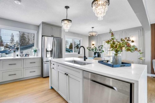 146 Springwood Drive Sw, Calgary, AB - Indoor Photo Showing Kitchen With Upgraded Kitchen